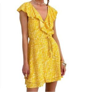 Free People French Quarter Yellow Ruffle Wrap Dress Sz XS